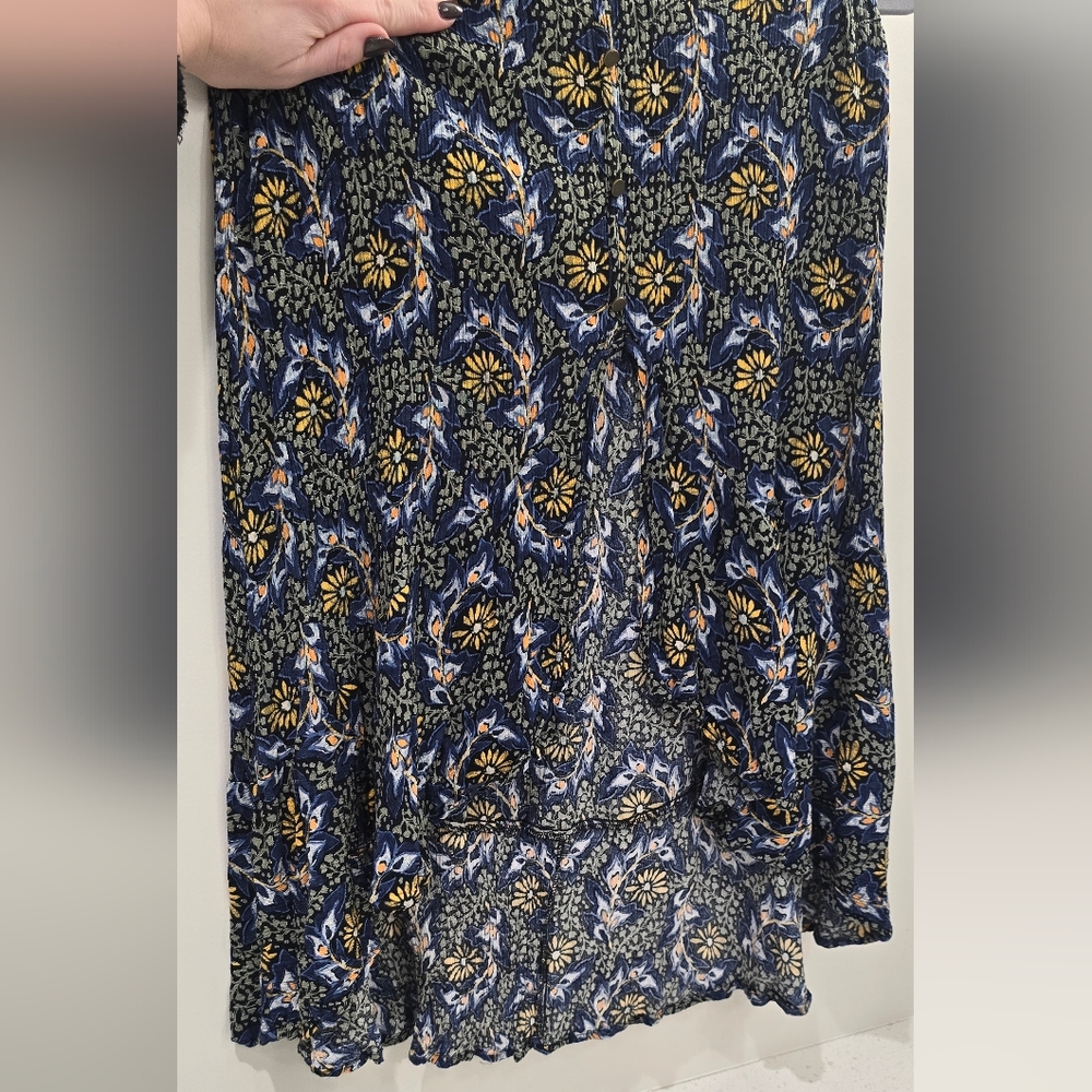 Floral Blue and Yellow Maxi Dress w/ Split Front, Brand: Sangria, Size Small. - Picture 7 of 9